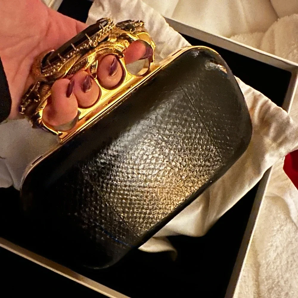 Black Clutch with Gold Knuckle Handle - Picture 1 of 2